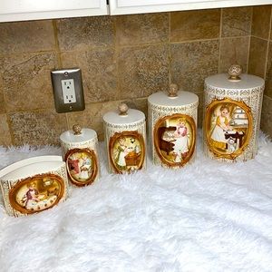 Vintage Sears Roebuck Pioneer Woman Canister Set plus napkin holder